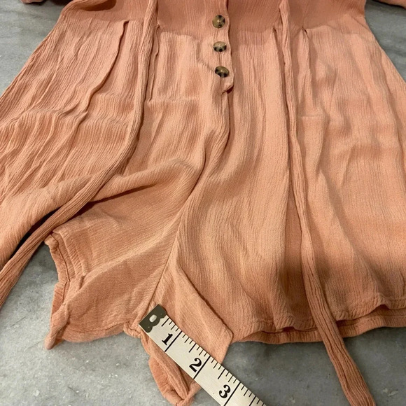 Wild Fable Dusty Pink Belted Short Sleeve Henley Romper Shorts One Piece Size M - Picture 11 of 11